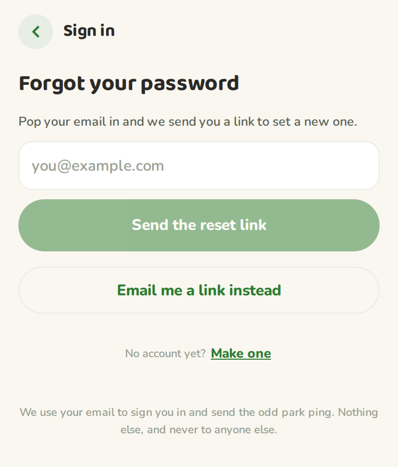 The forgot password screen asking for an email to send a reset link to