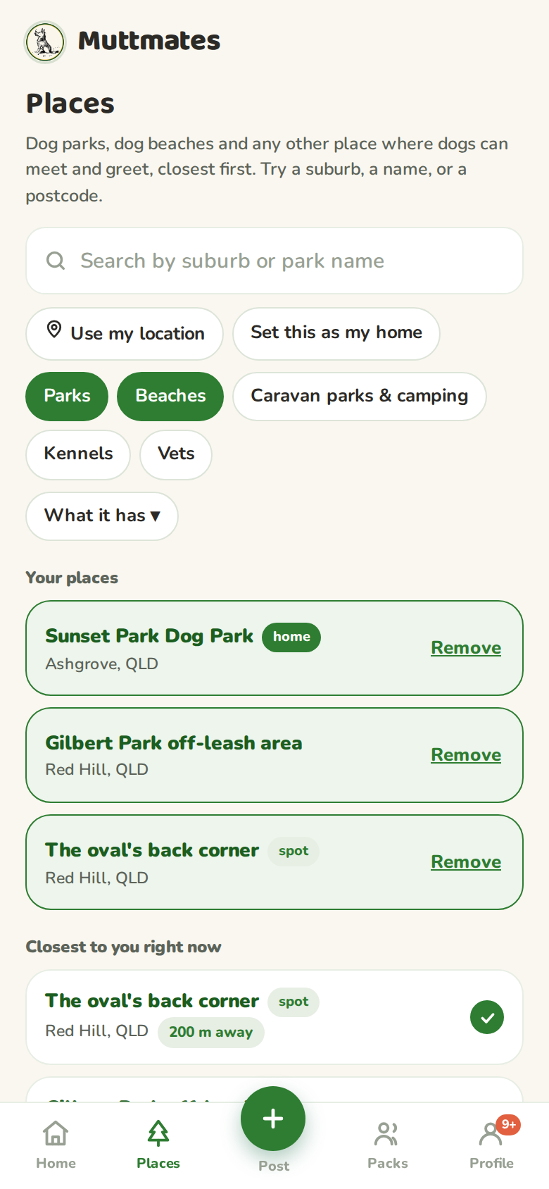 A postcode search on Places with a Save this area for offline button