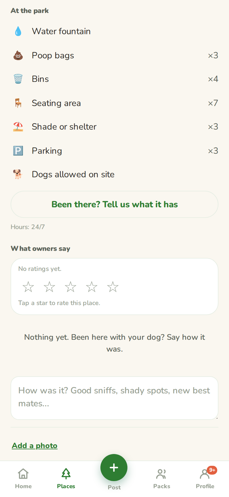 A park wall comment with a photo attached, and a pack admin remove option on another post